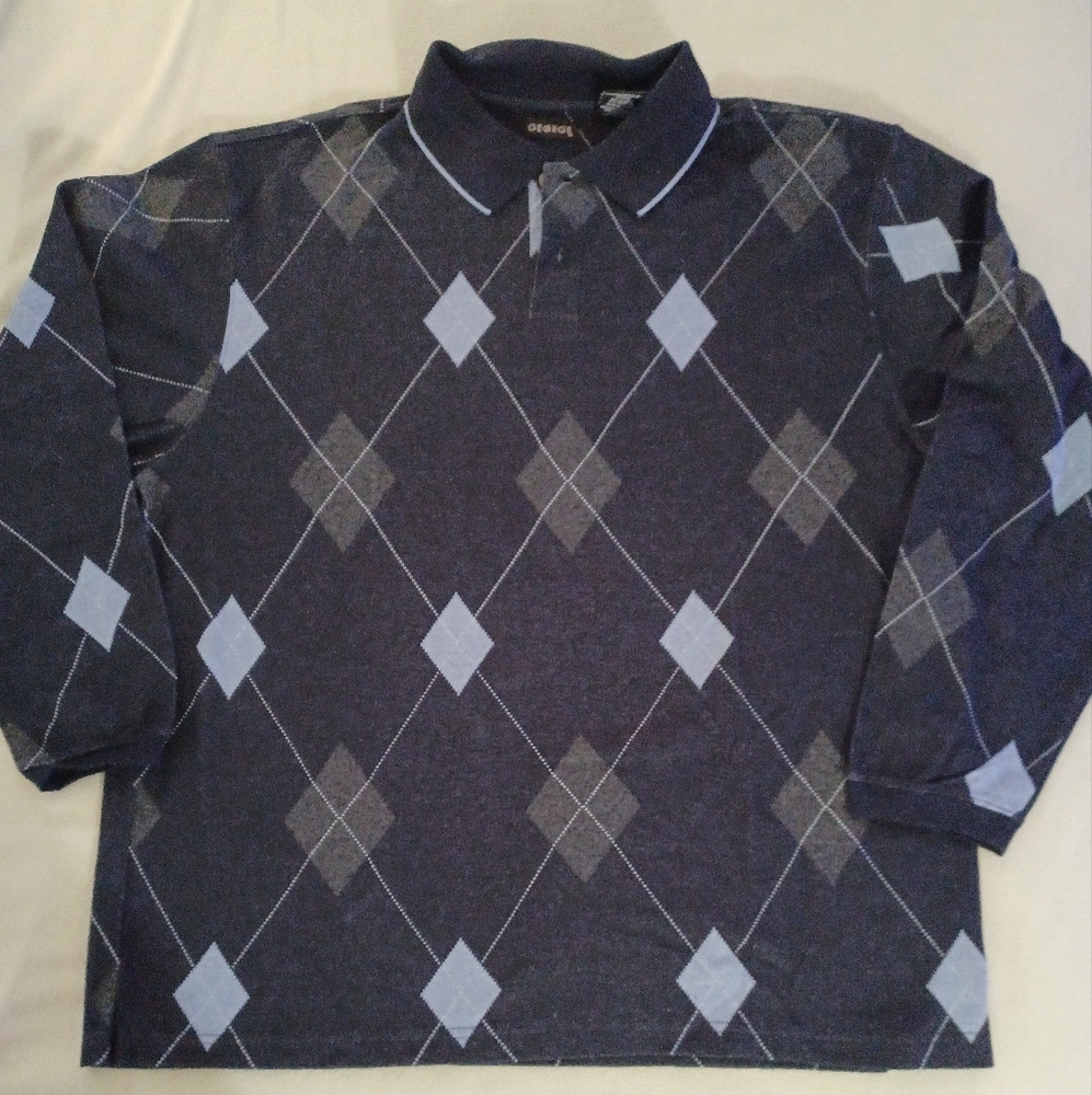 George mens blue grey argyle collared 2 button sweater size XL